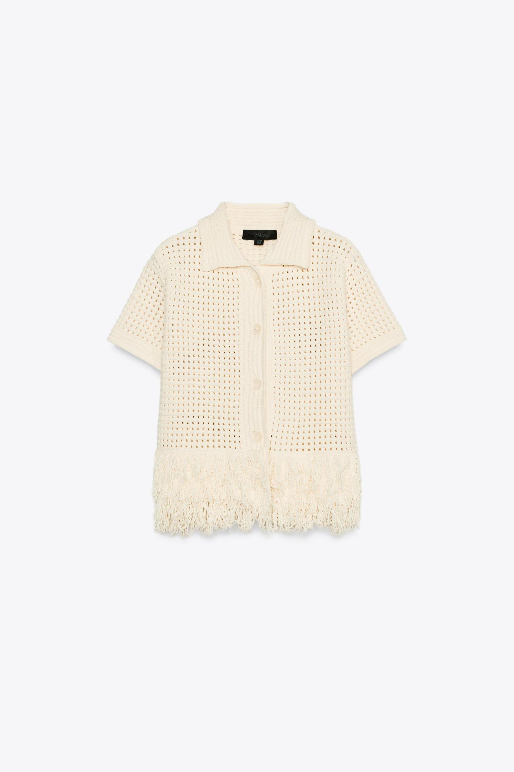 CHECKERED KNIT JACKET WITH FRINGE Product Image
