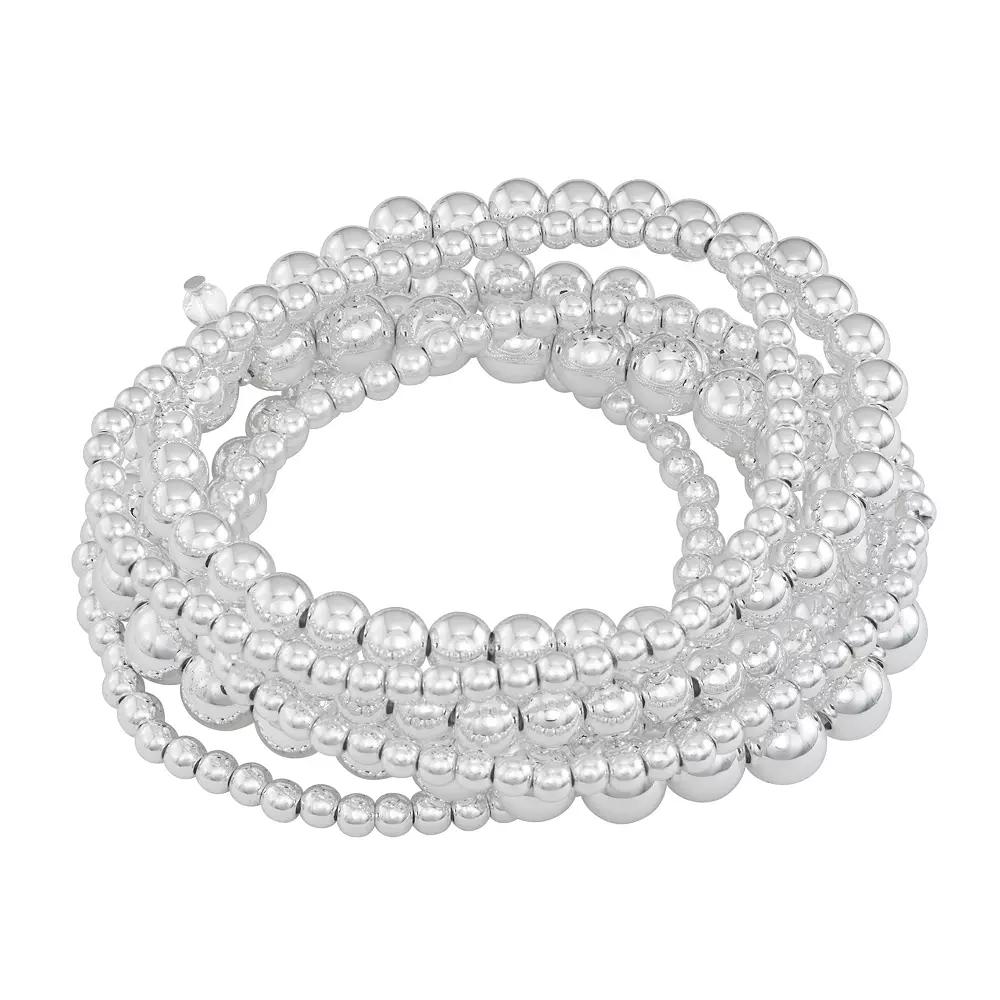 Napier Silver Tone Multi-Row Beaded Stretch Bracelet, Women's Product Image