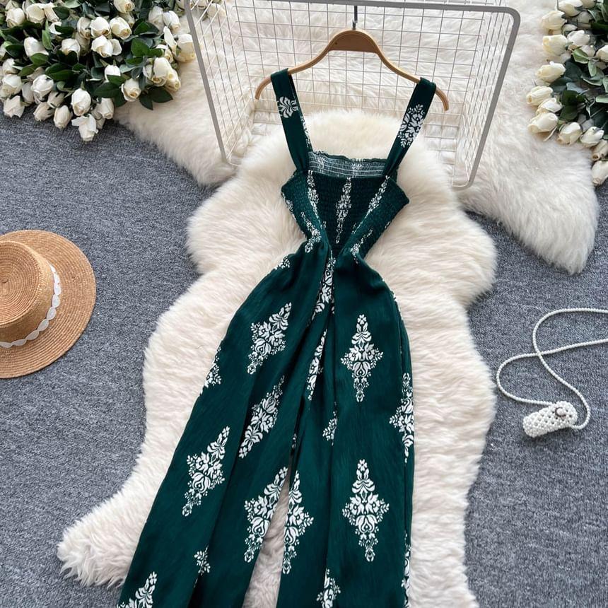 Sleeveless Pattern Wide Leg Jumpsuit Product Image