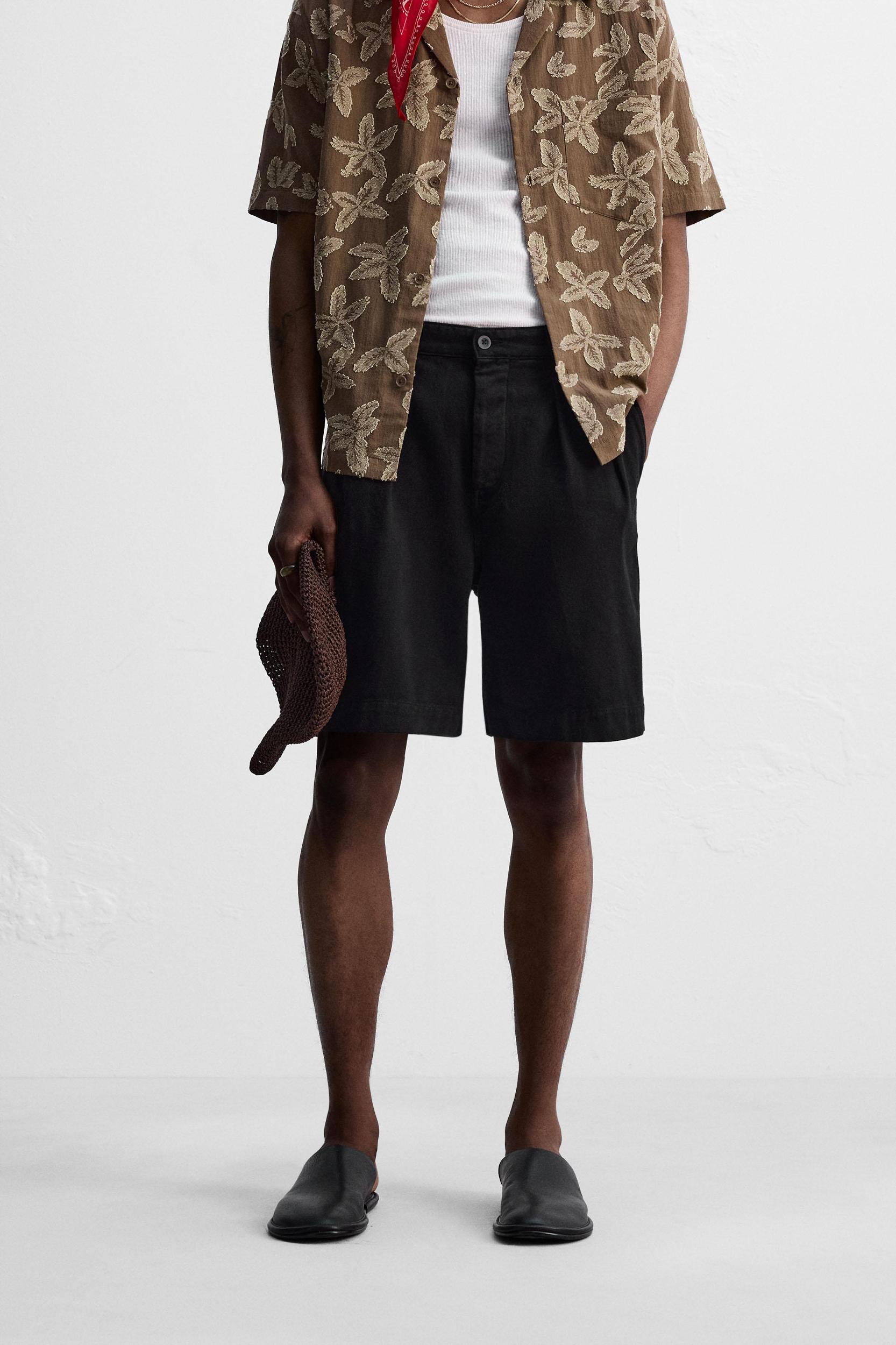 RELAXED FIT PLEATED BERMUDA SHORTS Product Image