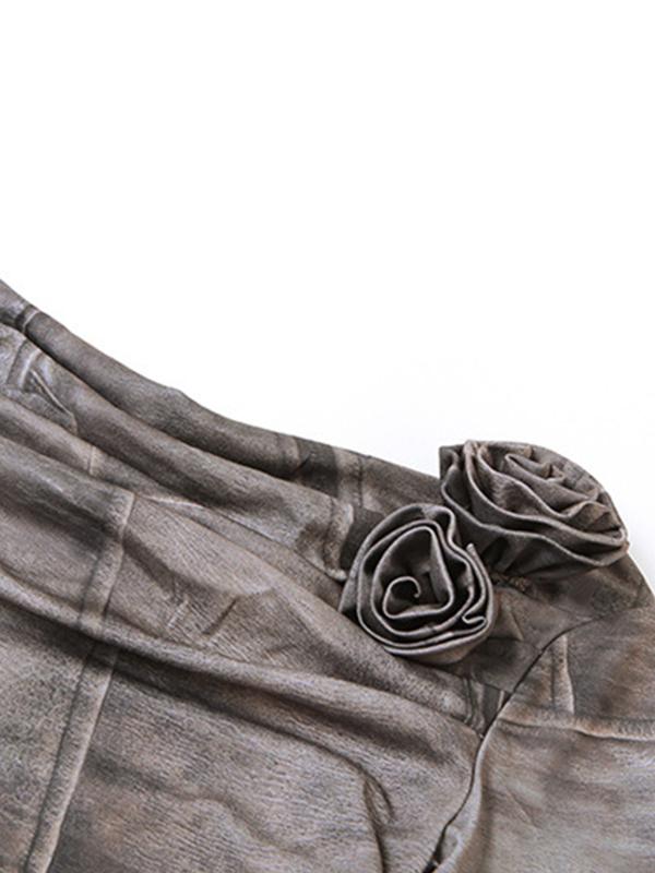 All Over Print Off Shoulder Flower Decor Ruched Mini Dress Product Image