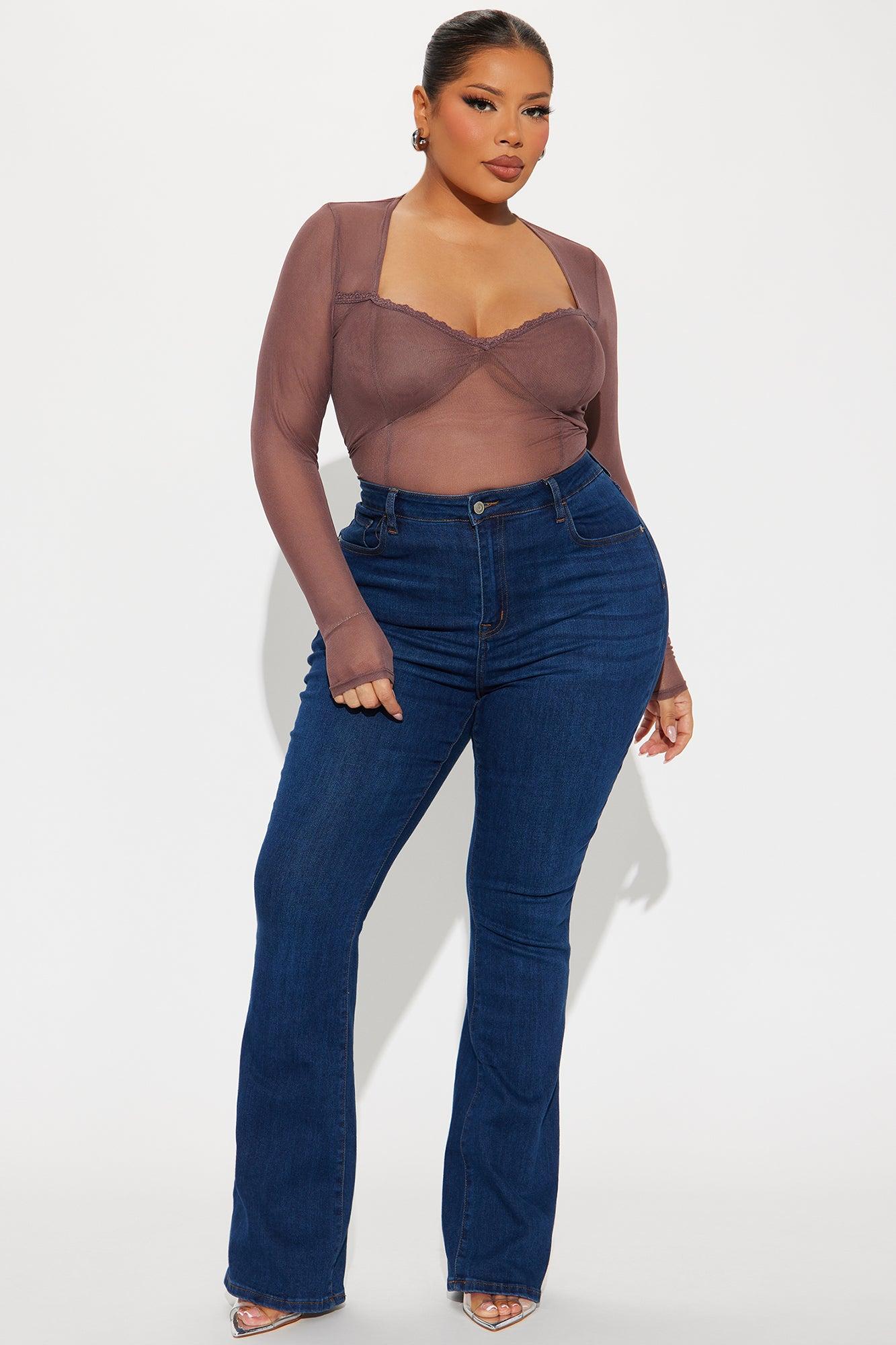 Heather Mesh Long Sleeve Top - Brown Product Image