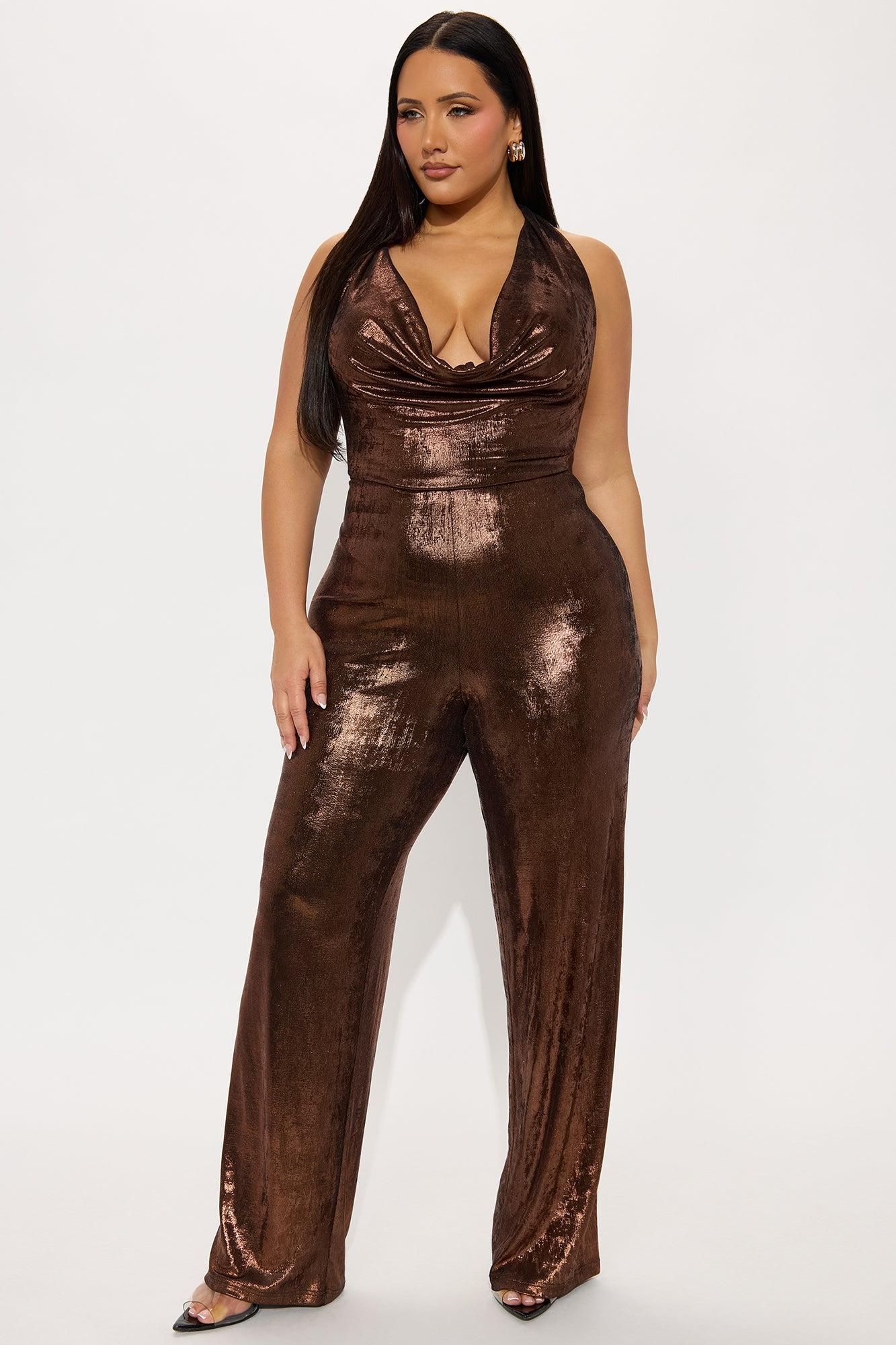 Vereena Metallic Slinky Jumpsuit - Bronze Product Image
