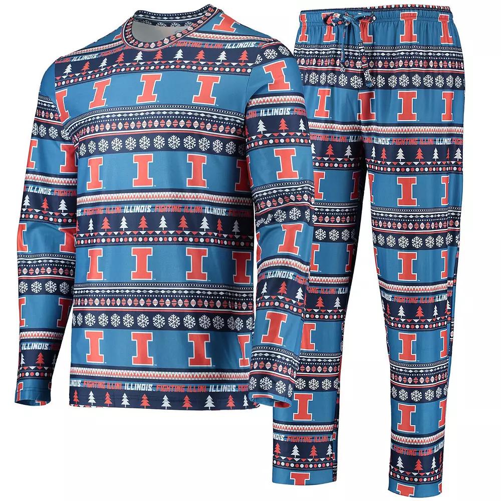 Men's Concepts Sport Blue Illinois Fighting Illini Ugly Sweater Long Sleeve T-Shirt and Pants Sleep Set,  Product Image
