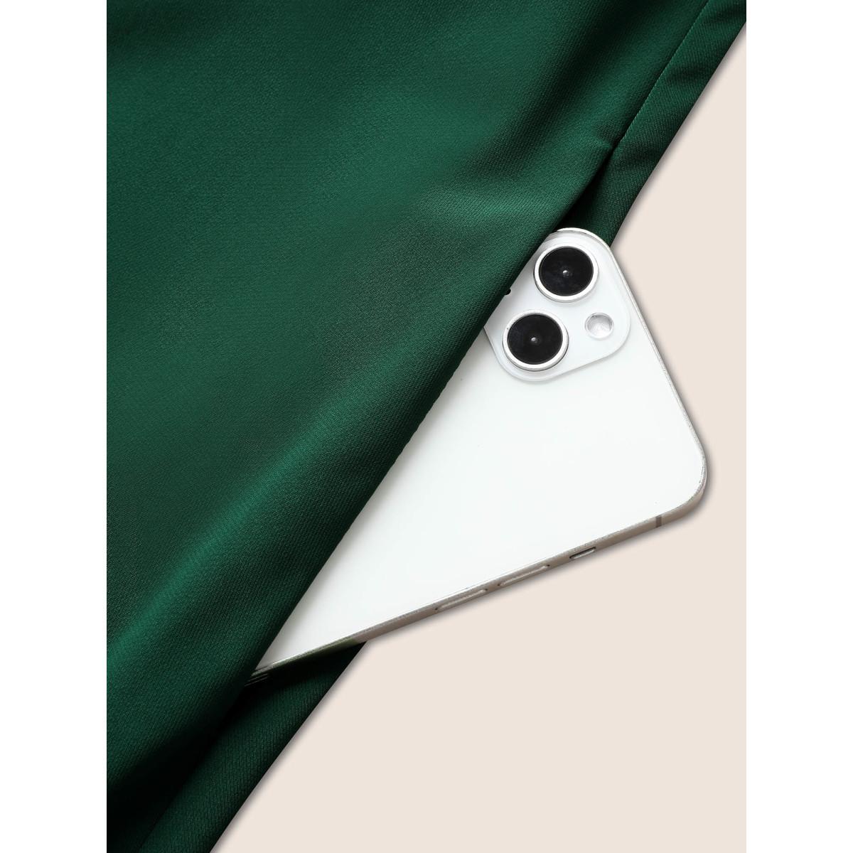 Plus Size Suit Collar Button Detail Batwing Sleeve Dress DarkGreen Women At the Office Belted Suit Collar Cap Sleeve Curvy BloomChic 18-20/2X Product Image