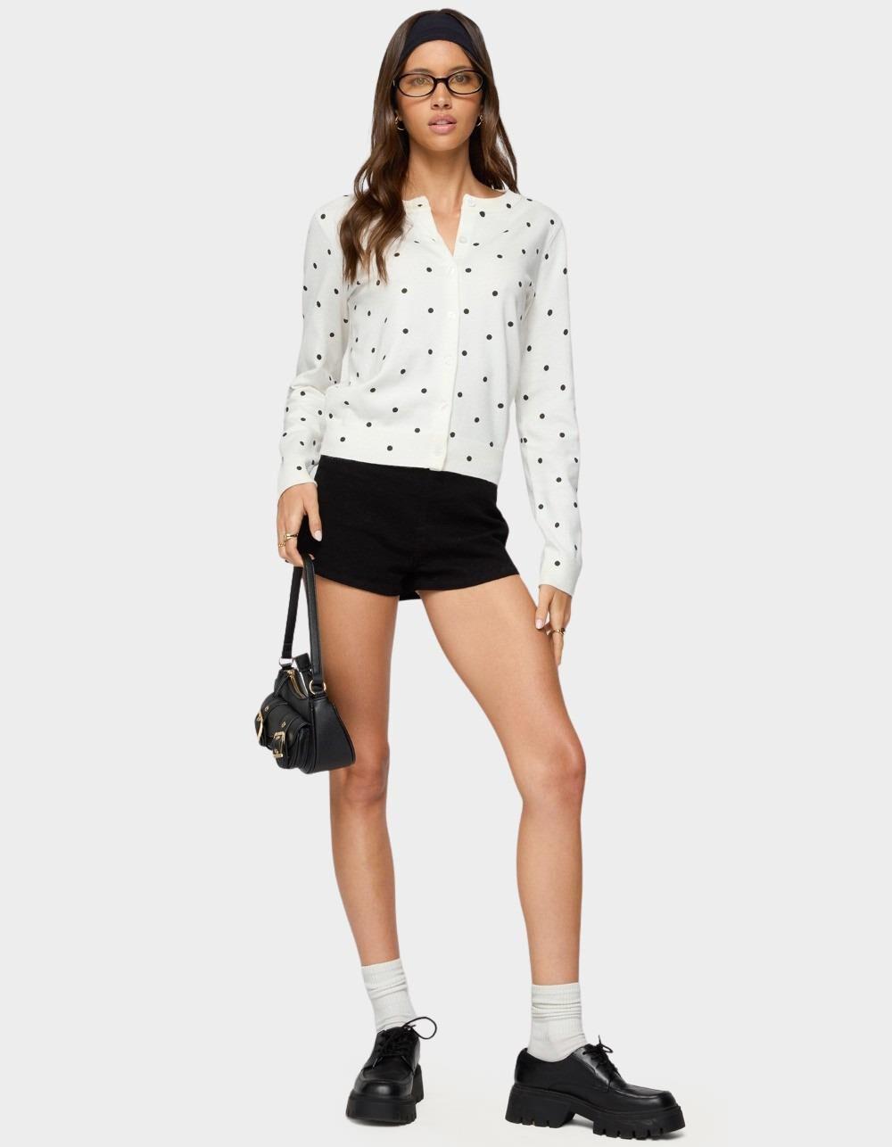 EDIKTED Shea Polka Dot Knitted Cardigan - BLACK Product Image
