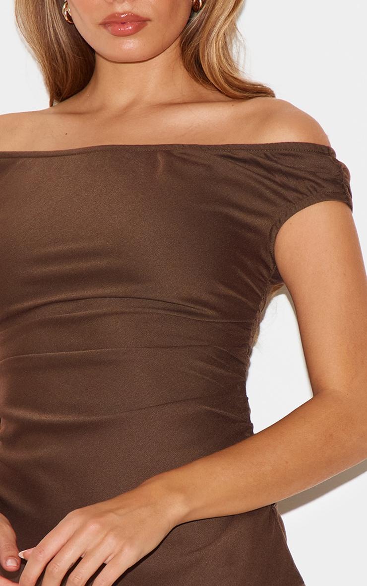 Chocolate Bardot Ruched Detail Pleated Shift Dress Product Image