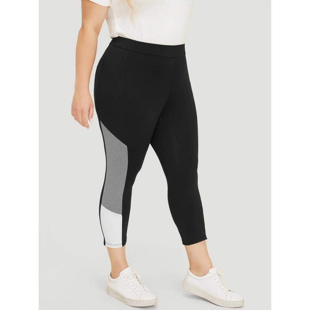 Plus Size Contrast Side Skinny Leggings Women Black Casual High stretch Skinny High Rise Dailywear Leggings BloomChic 10/M Product Image