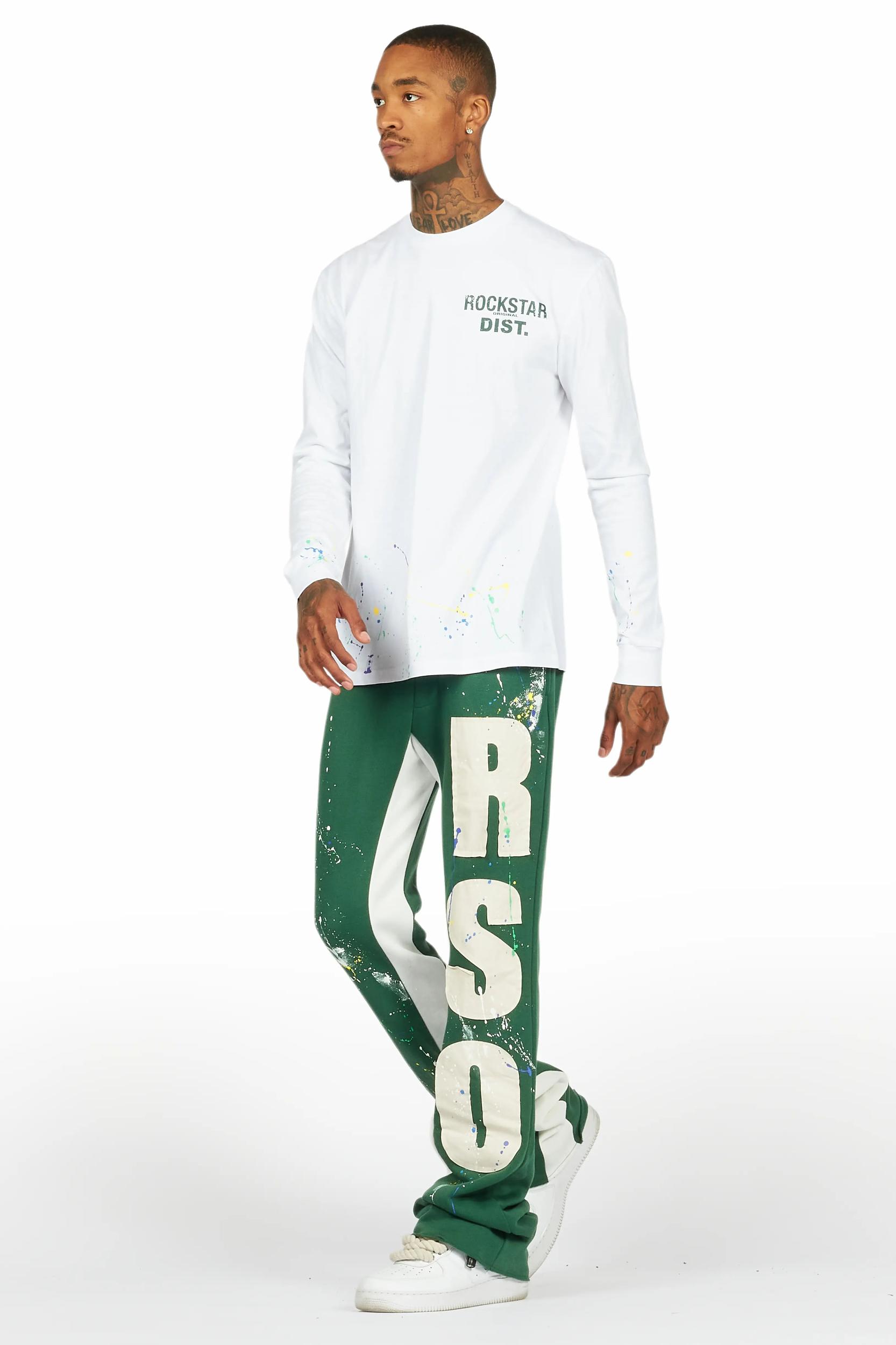 Bert White/Green Long Sleeve T-Shirt/Baggy Pant Set Male Product Image