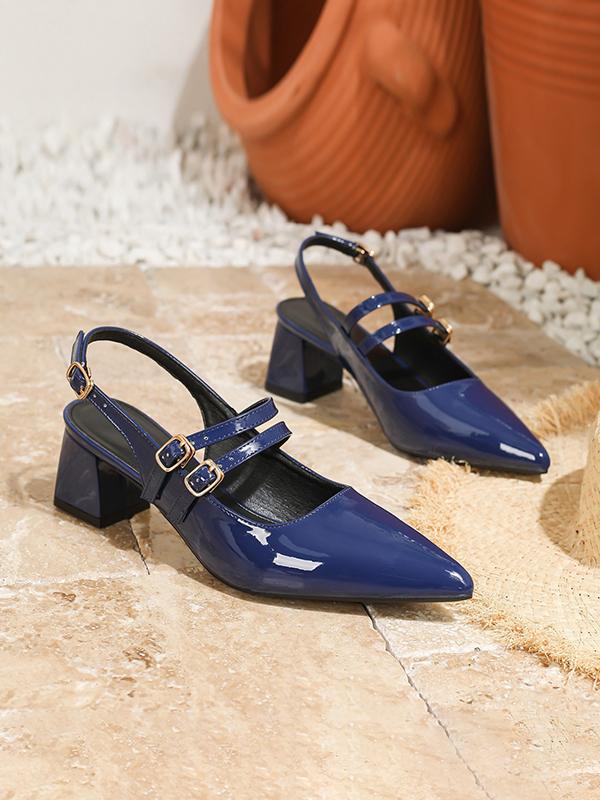 Belt Buckle Pointed-Toe Split-Joint Slider Sandals Product Image