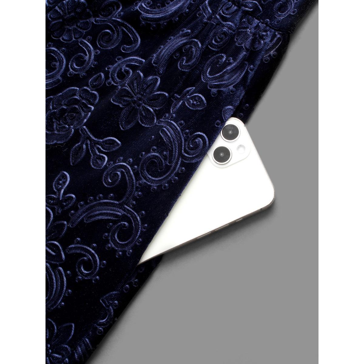 Plus Size Square Neck Floral Velvet Midi Dress DarkBlue Women Cocktail Party Curvy Bloomchic 28/5X Product Image