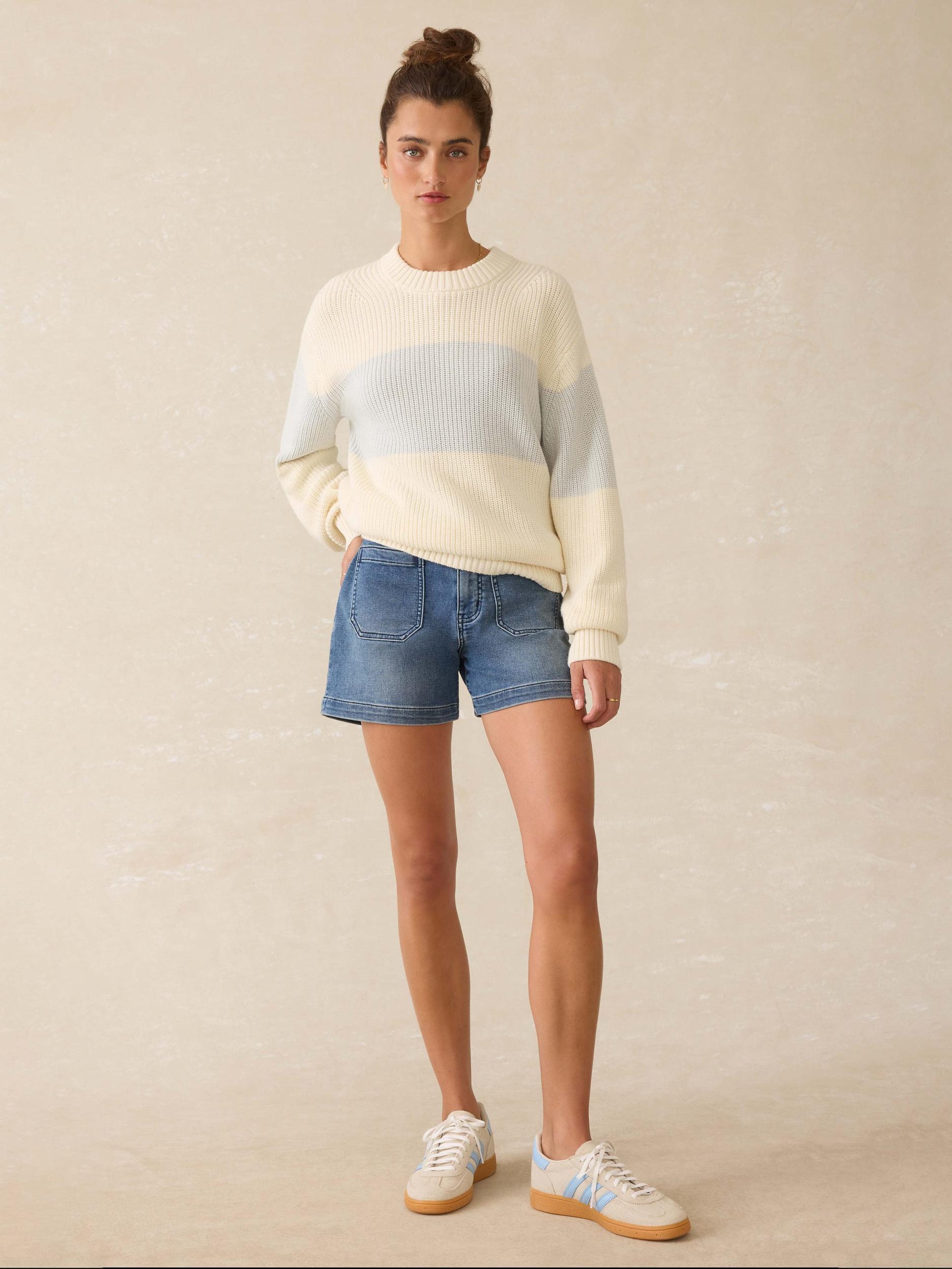 Sunwashed Cotton Fisherman Sweater - Sea Salt Stripe Female Product Image