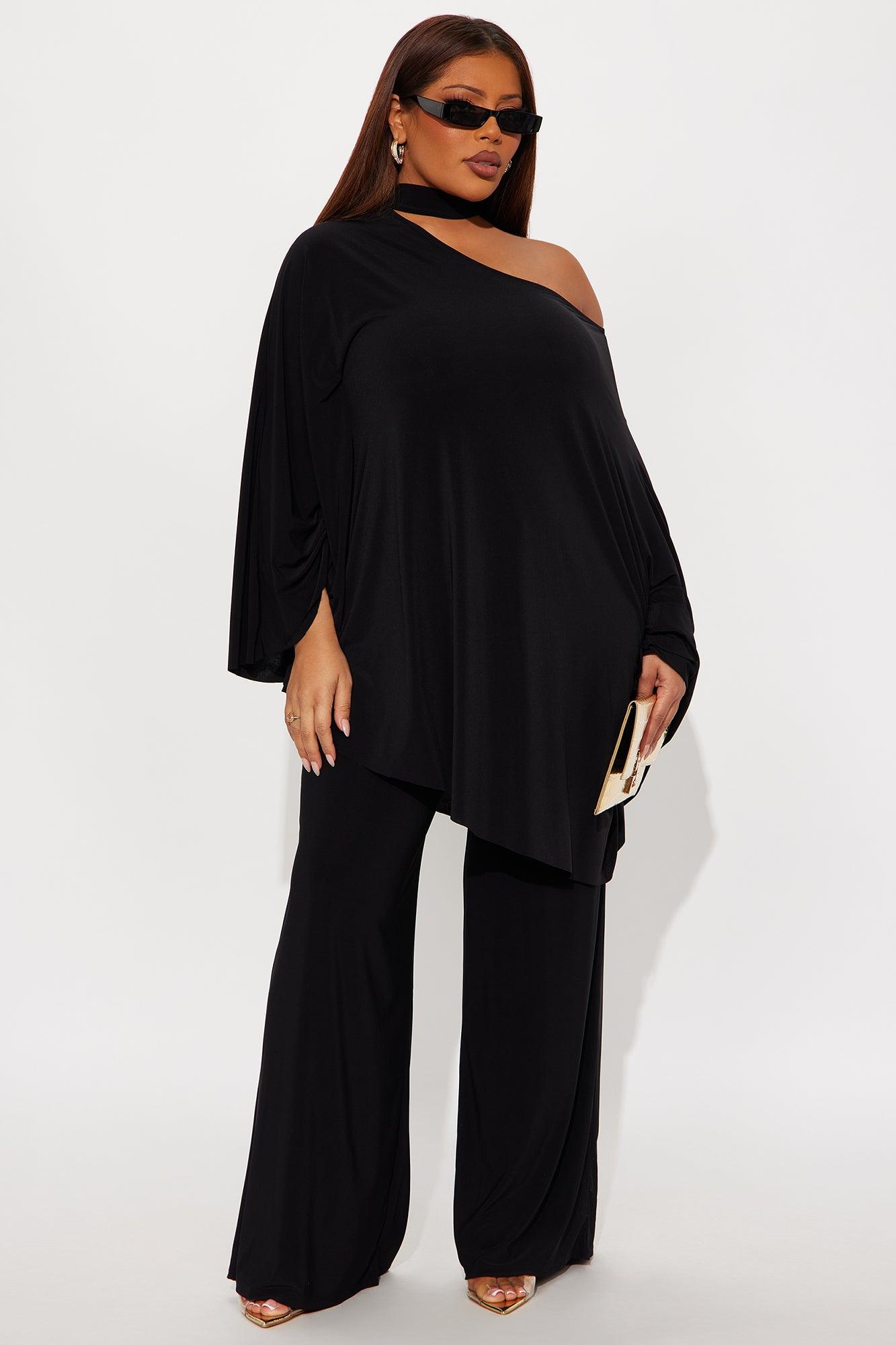 Draped Devotion One Shoulder Pant Set  - Black Female Product Image