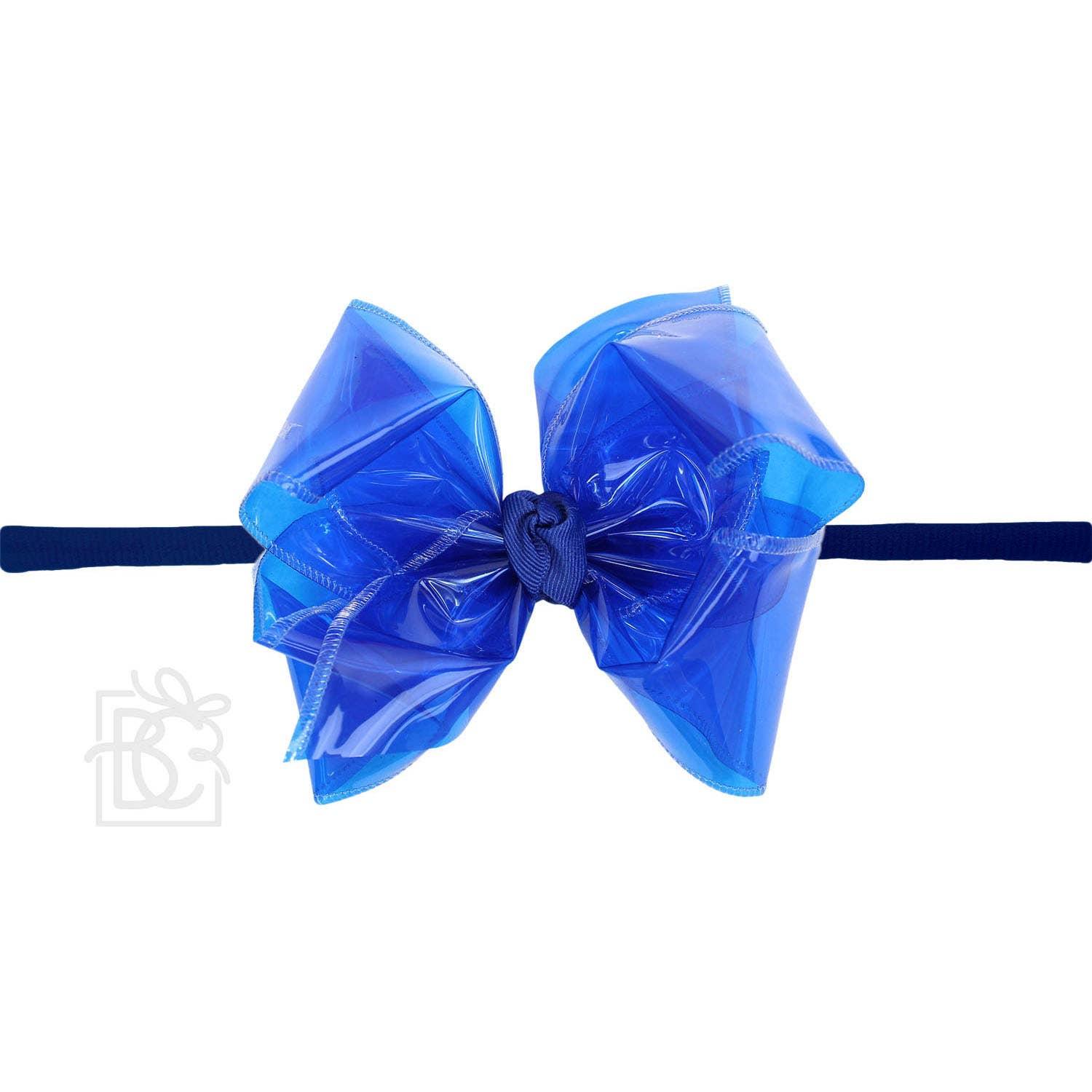 1/4" PANTYHOSE HEADBAND W/WATERPROOF BOW: 5.5" Huge - 2.5" Ribbon / AQUA Product Image