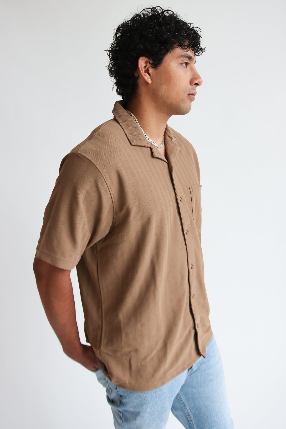 Micro Herringbone Knit Button Up Shirt Product Image