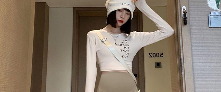 Maternity High Rise Plain Fleece-Lined Loose Fit Pants Product Image