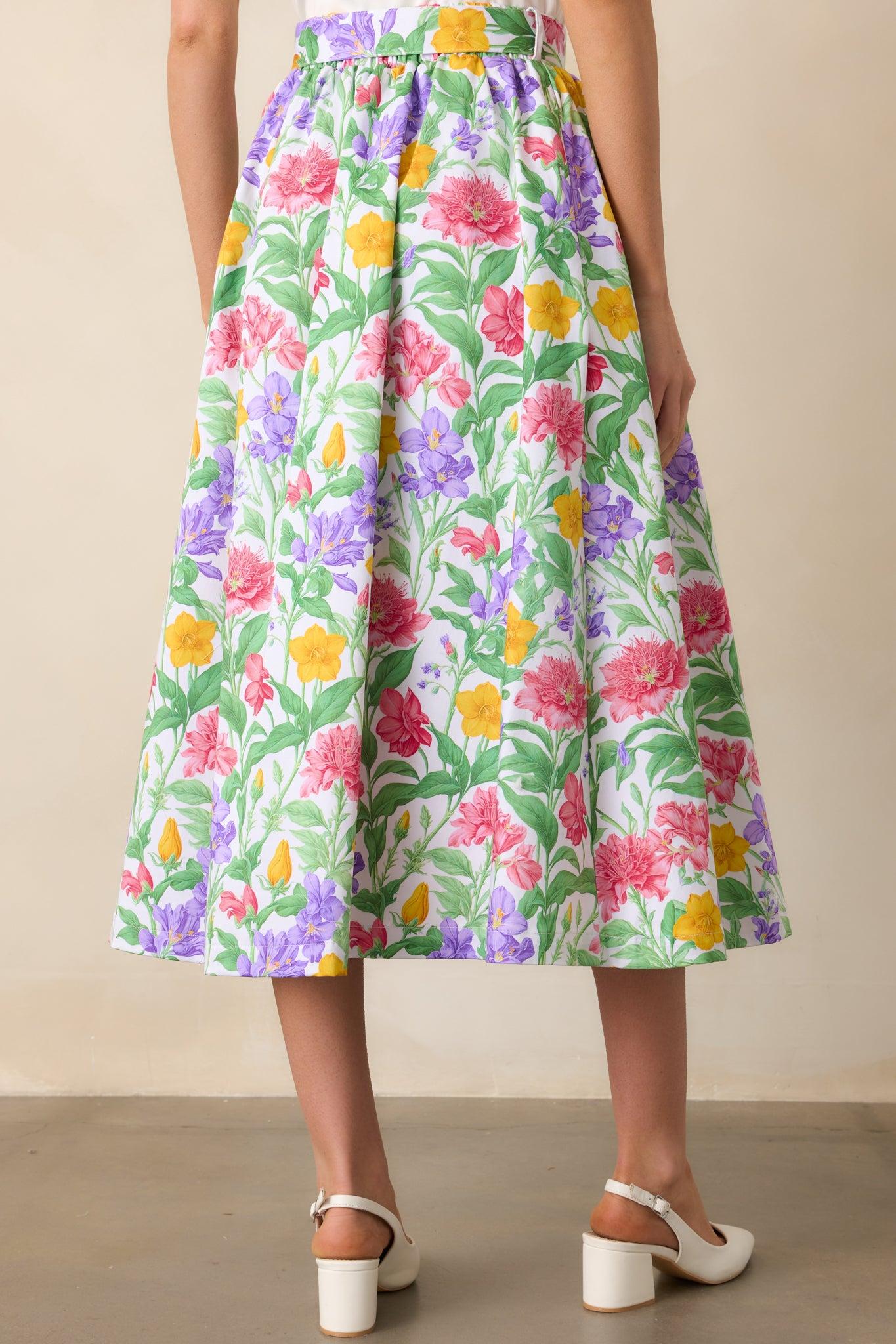 Thena Garden Party Floral Cotton Belted Midi Skirt Product Image