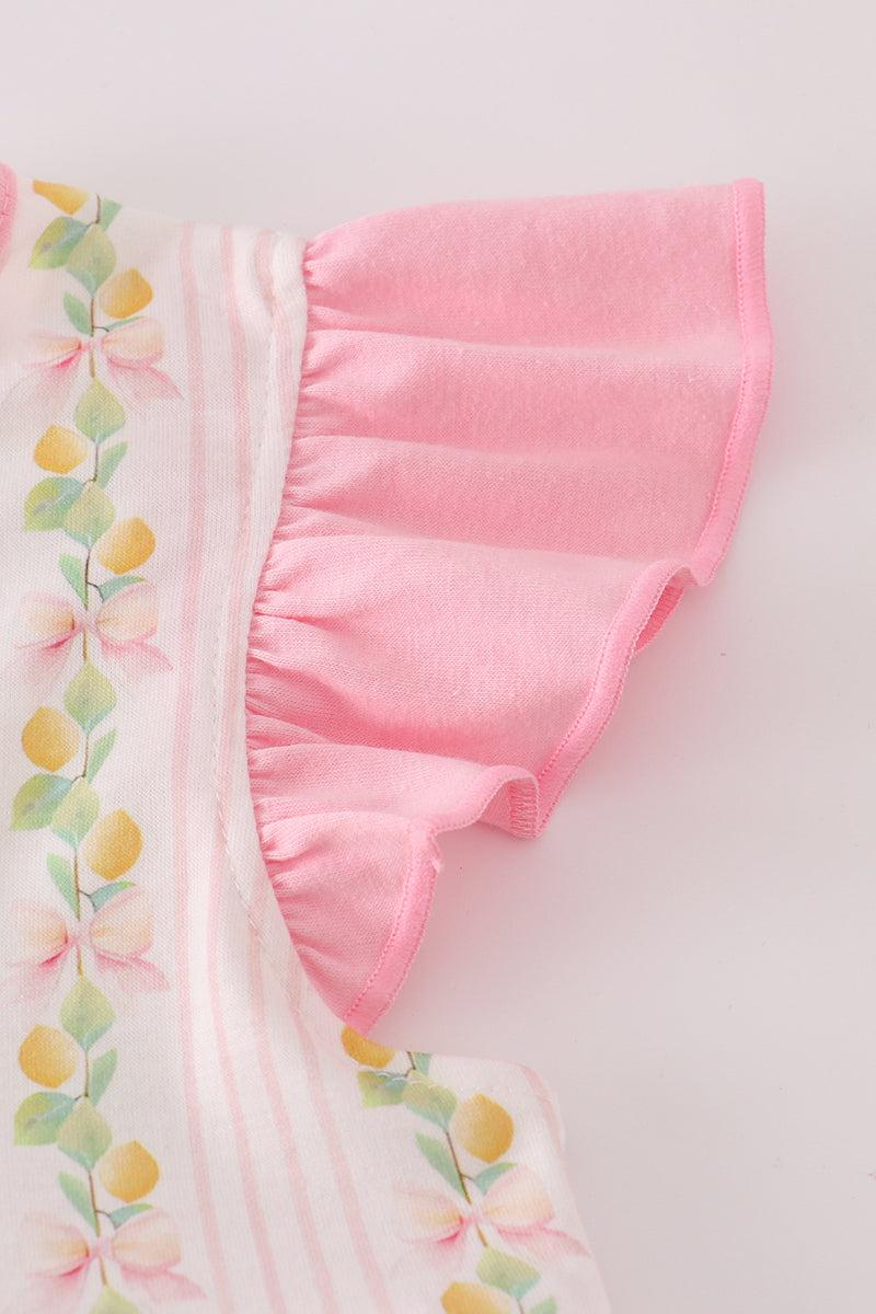 Pink lemon print bow ruffle shorts set Product Image