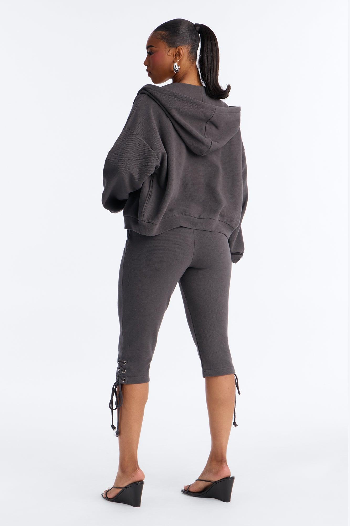Casual Cutie Knit Capri Set - Charcoal Female Product Image