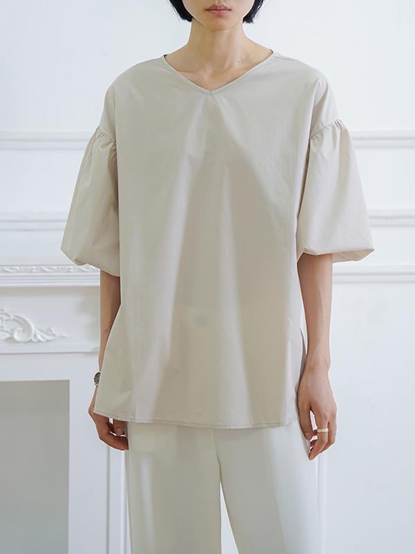 Half Sleeves Loose Solid Color V-Neck Blouses&Shirts Tops Product Image