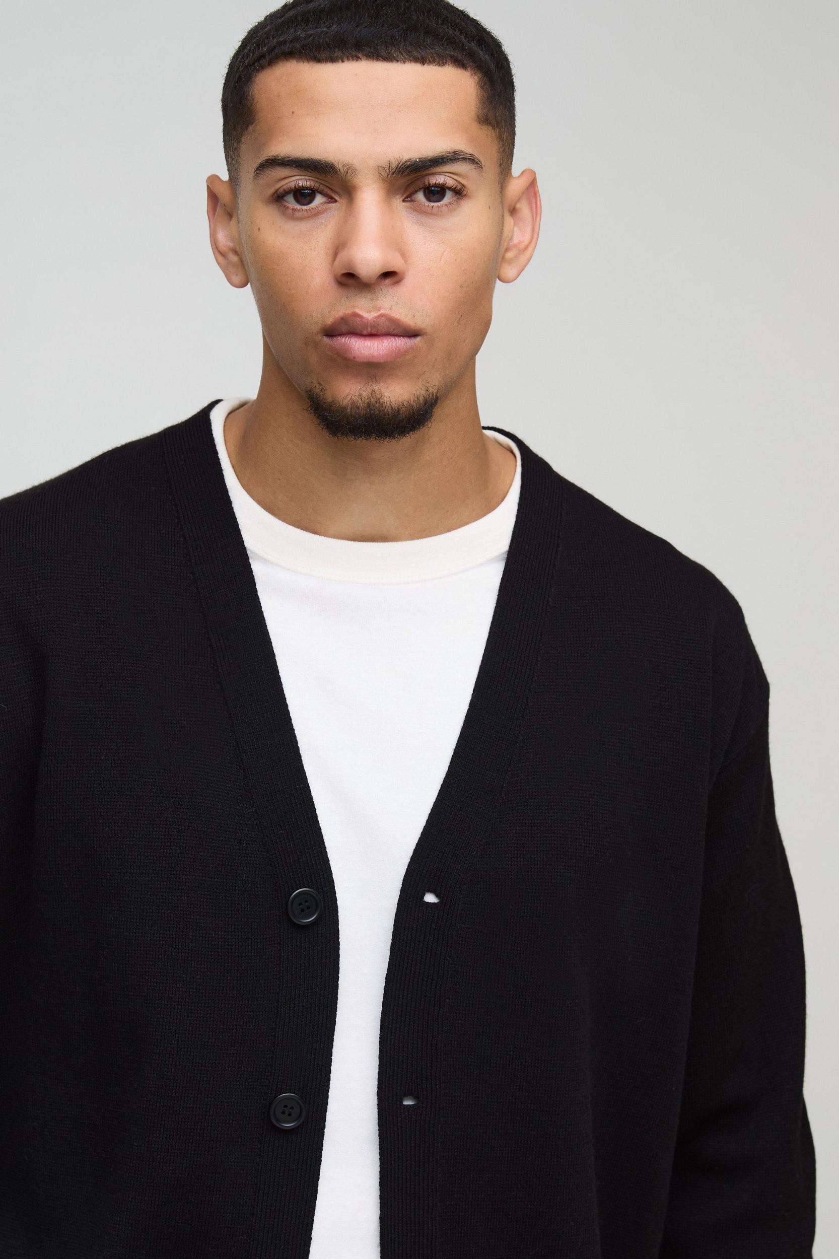 Boxy Cross Graphic Knitted Cardigan | boohooMAN USA Product Image