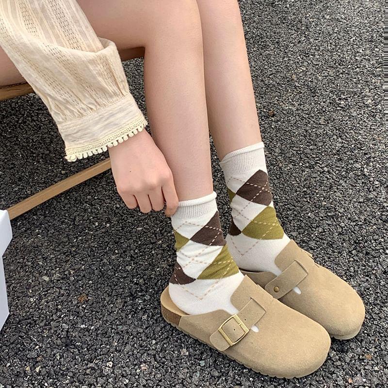 Platform Plain Buckled Faux Suede Mules Product Image