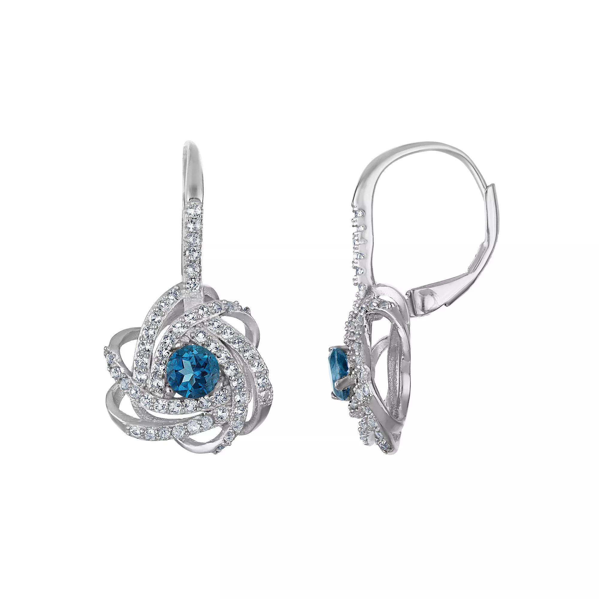 Designs by Gioelli Sterling Silver Gemstone Love Knot Leverback Earrings, Women's, London Blue Topaz Product Image