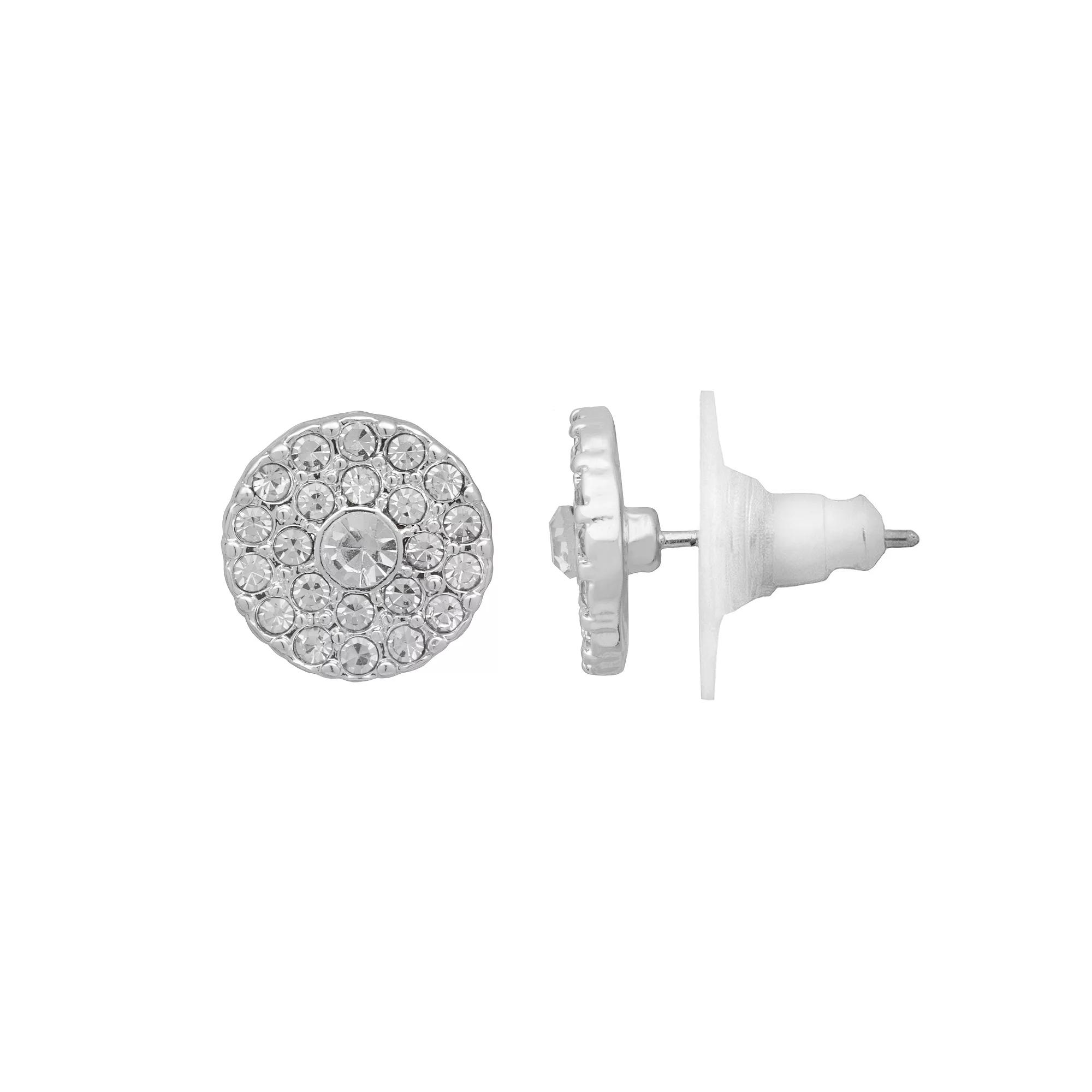 LC Lauren Conrad Silver Tone Round Pave Stud Earrings, Women's, Clear Product Image
