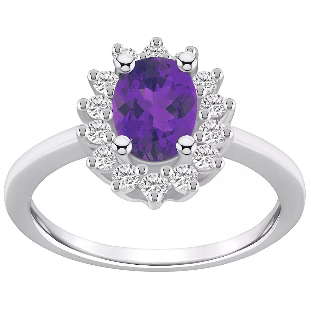 Alyson Layne 14k White Gold Oval Cut Amethyst & 1/3 Carat T.W. Diamond Halo Ring, Women's, Size: 7, Purple Product Image