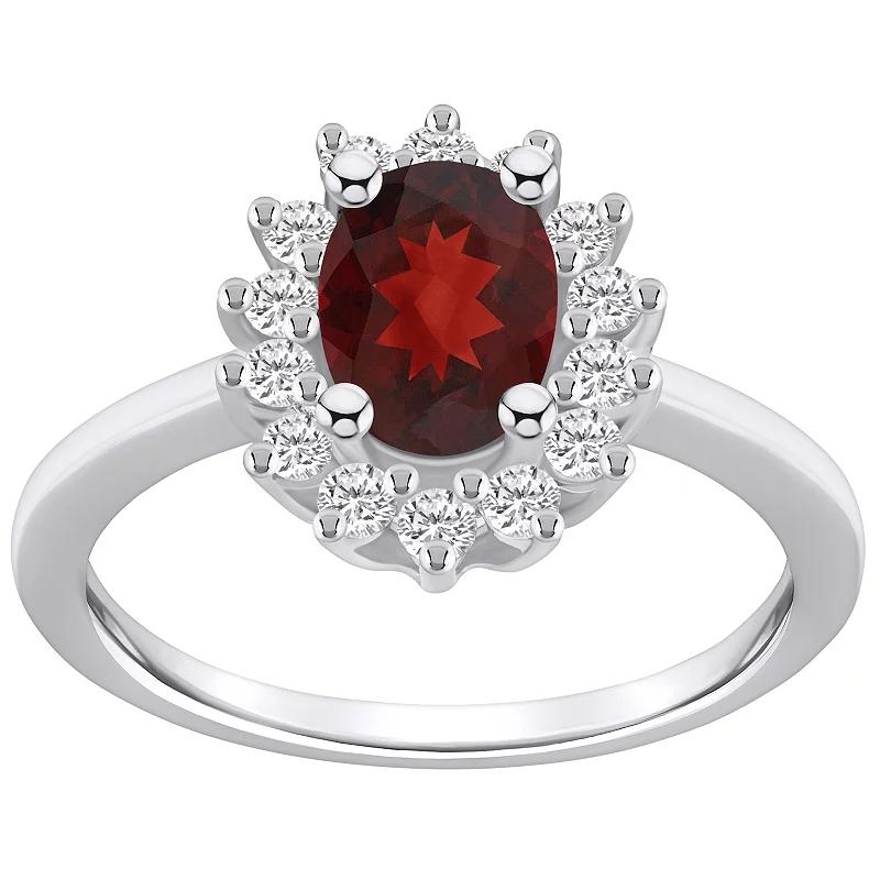 Alyson Layne 14k White Gold Oval Cut Garnet & 1/3 Carat T.W. Diamond Halo Ring, Women's, Size: 7, Red Product Image