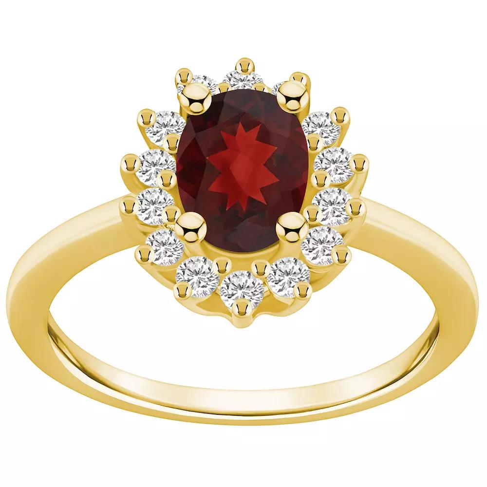 Alyson Layne 14k White Gold Oval Cut Garnet & 1/3 Carat T.W. Diamond Halo Ring, Women's, Size: 7, Red Product Image