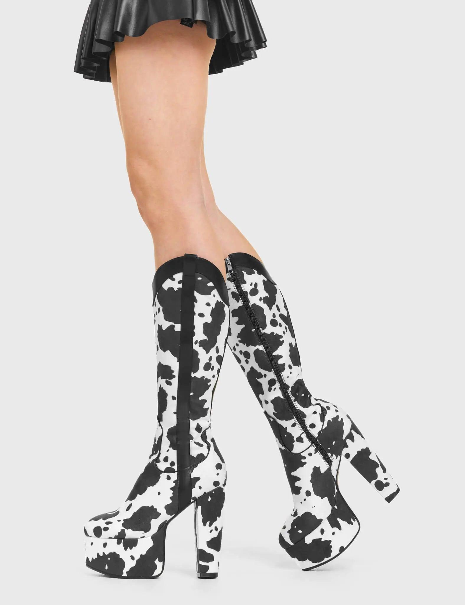 Cowgirl Platform Knee High Boots Product Image
