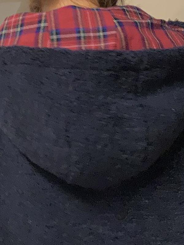 Plaid Lambswool Splice Embroidered Hooded Zip Up Jacket Product Image