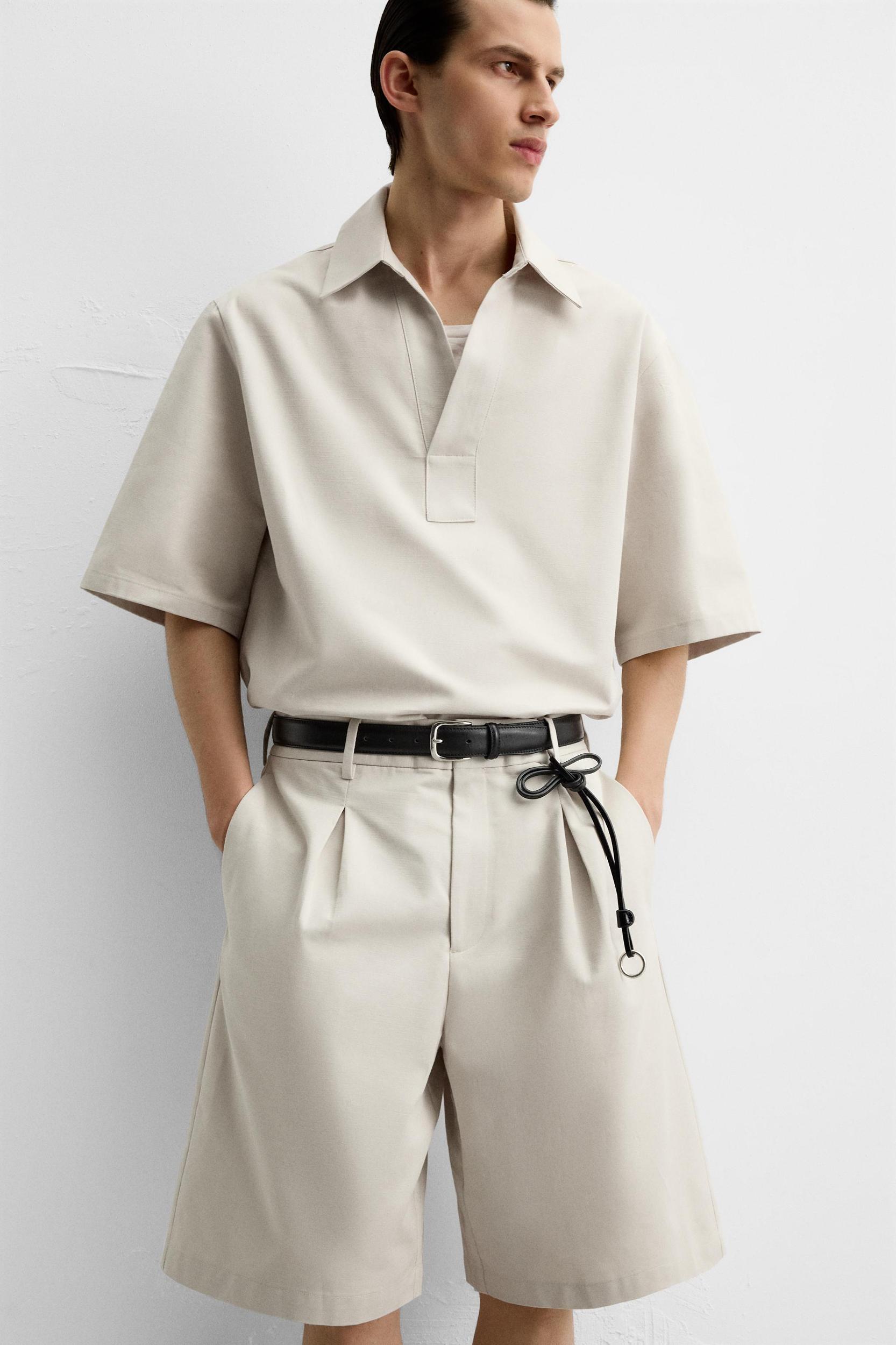 PLEATED COTTON LINEN SHORTS Product Image