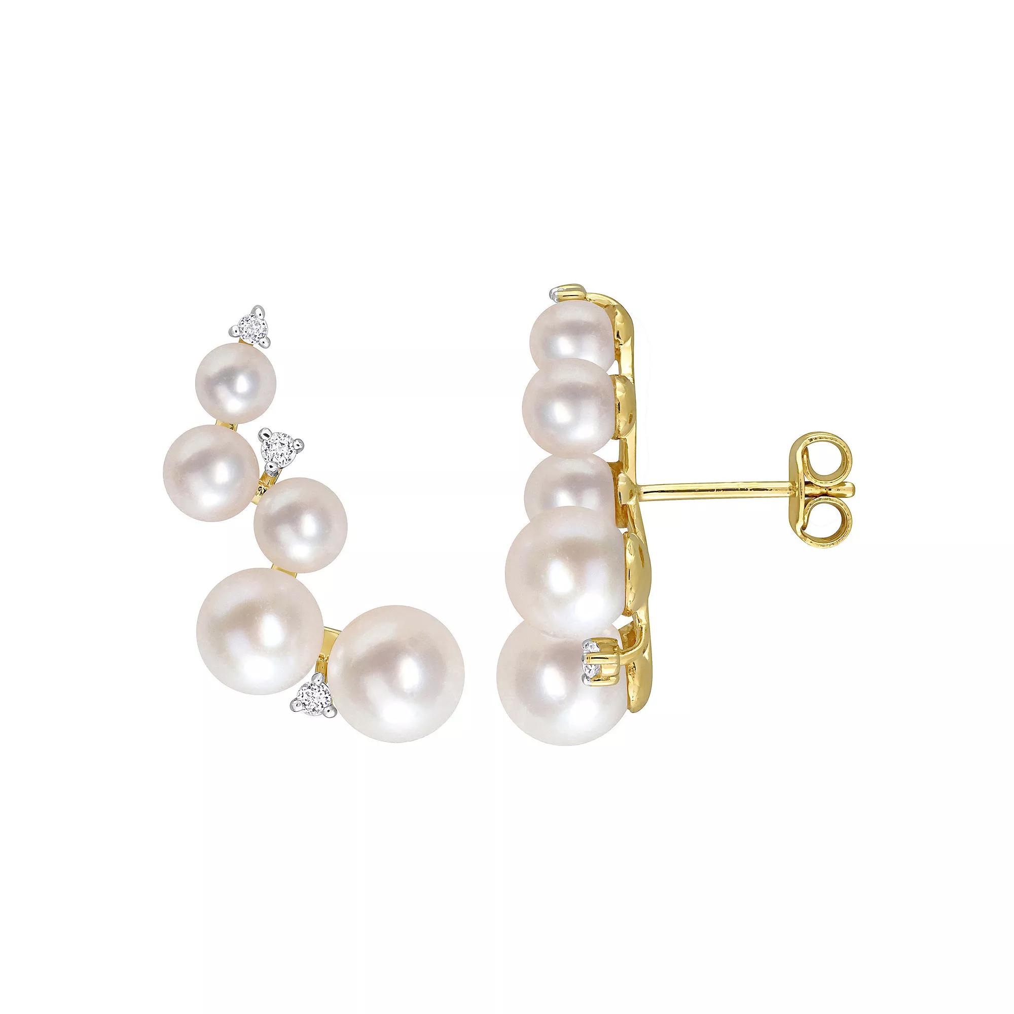 Stella Grace 18k Gold Over Silver White Topaz & Freshwater Cultured Pearl Climber Earrings, Women's, Gold Tone Product Image