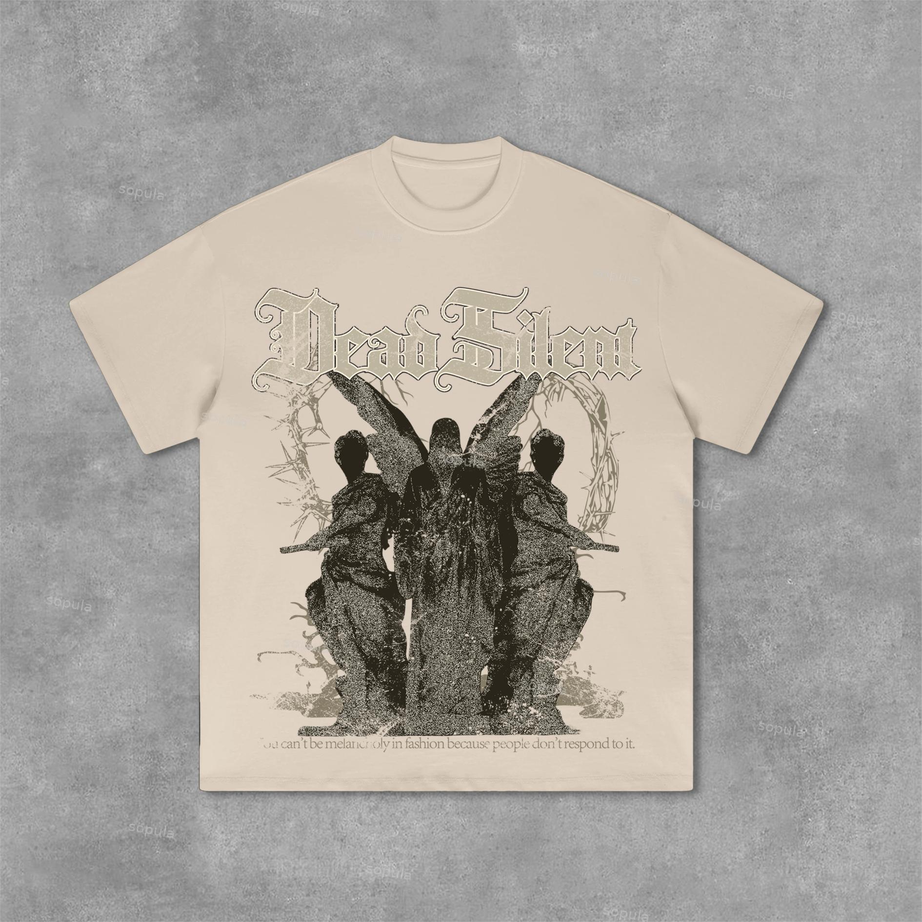 Sopula Evil Angel Retro Mottled Thorn Printing Casual Cotton T-Shirt Product Image