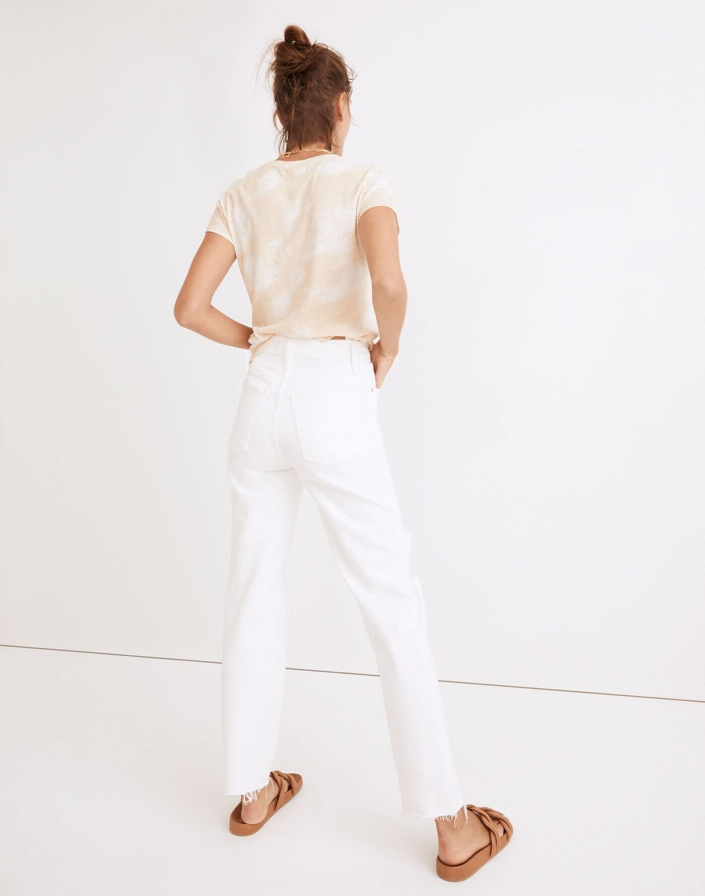 The Perfect Vintage Straight Jean in Tile White: Ripped-Knee Edition Product Image