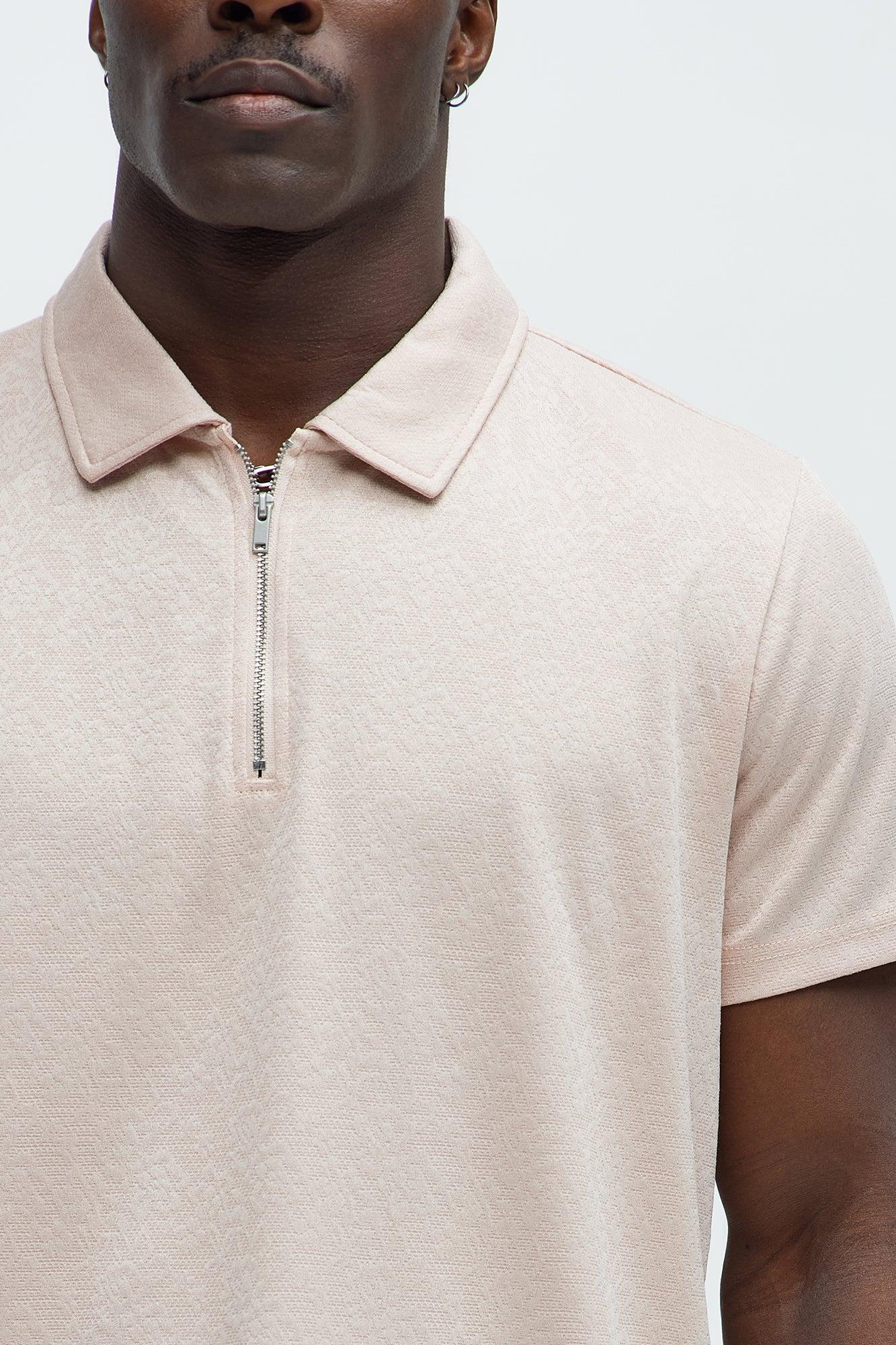 Jacquard Floral Knit Quarter Zip Polo Shirt - Mauve Product Image