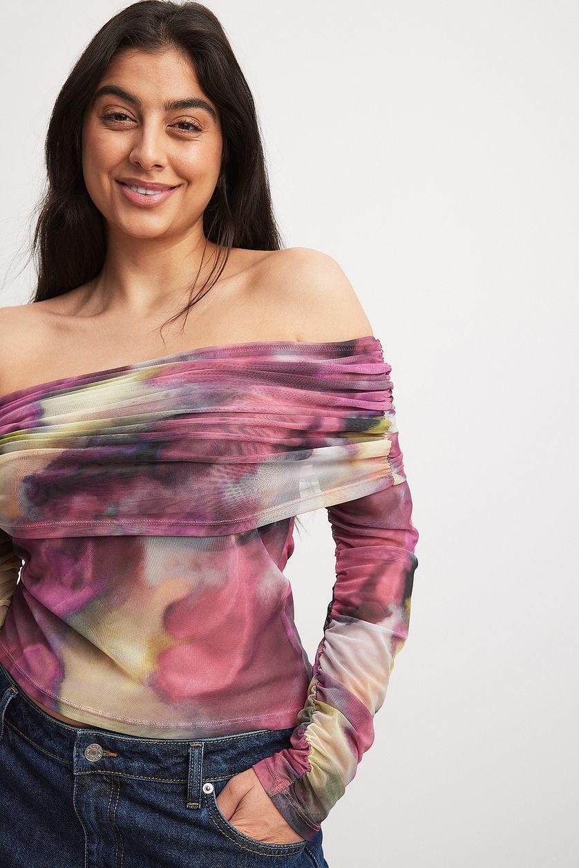 Mesh Off Shoulder Top Multicolor Product Image