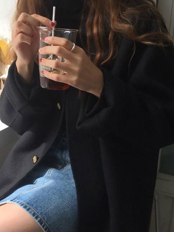 Button Front Wool Blend Long Coat Product Image