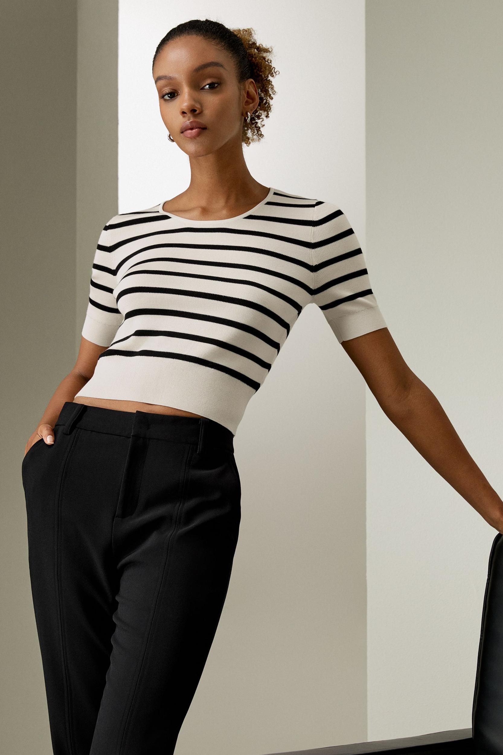 Silk Striped Cropped Knit Top Product Image