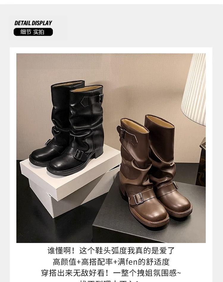 Platform Buckled Mid Calf Boots Product Image