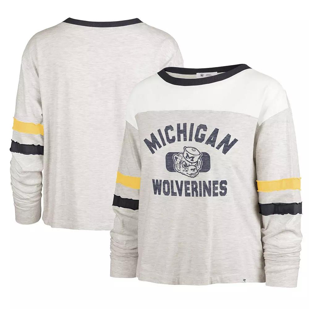 Women's '47 Oatmeal Michigan Wolverines Vault All Class Lena Long Sleeve T-Shirt,  Product Image