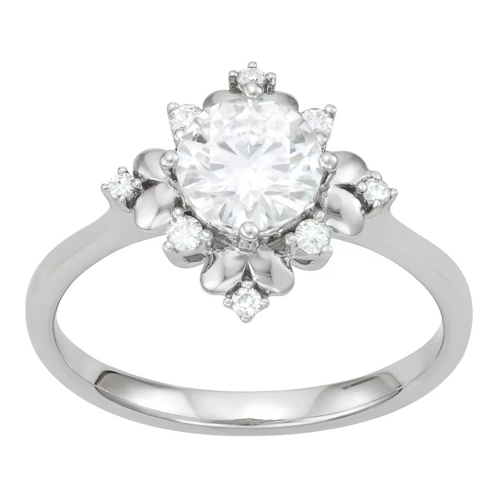 Charles & Colvard 14k White Gold 1 1/10 Carat T.W. Lab-Created Moissanite Floral Halo Ring, Women's, Size: 5 Product Image