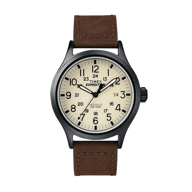 Men's Timex Expedition Scout Watch with Leather Strap - Black/Brown T49963JT Product Image