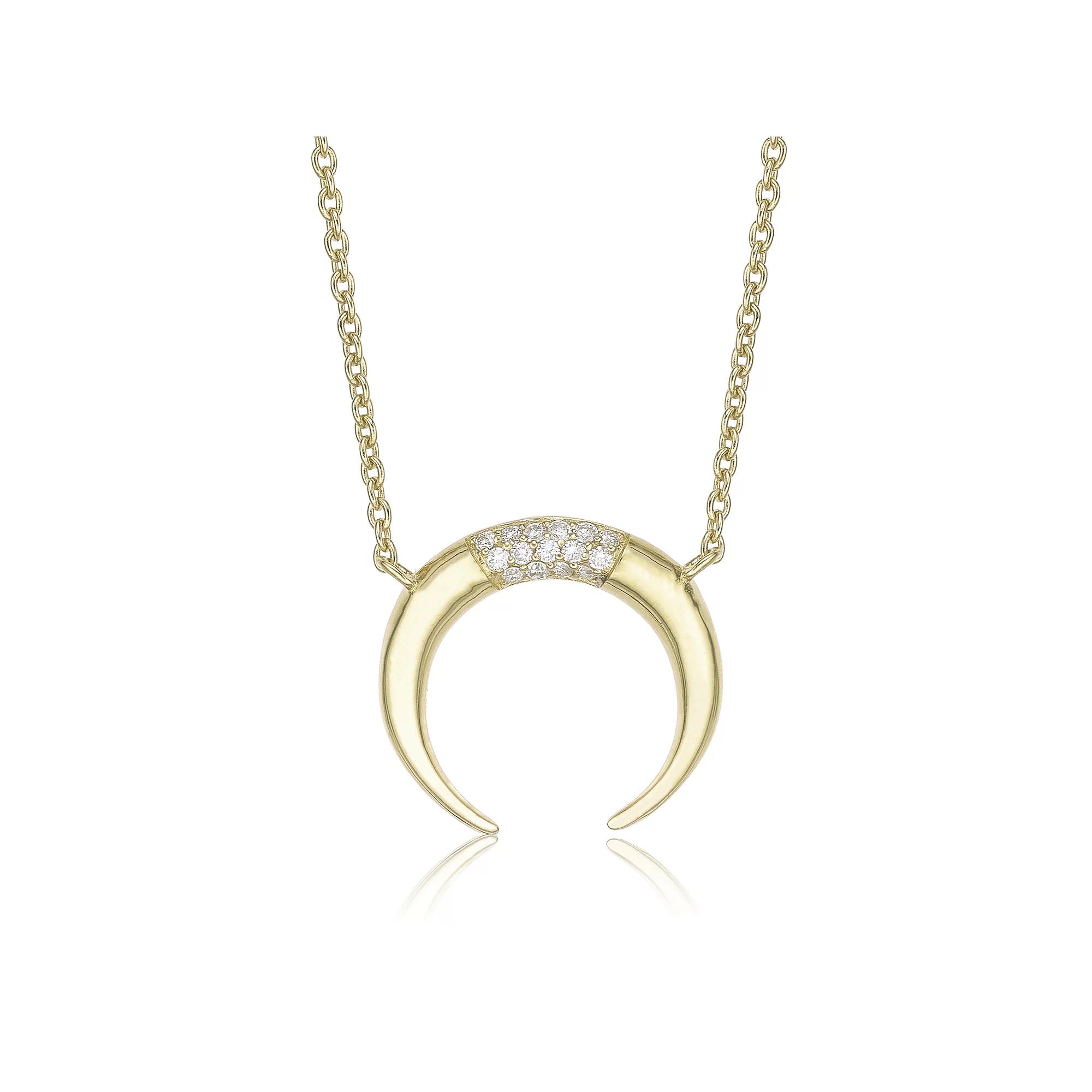 Gemminded 18k Gold Over Silver Lab-Created 1/10 Carat T.W. Diamond Crescent Moon Pendant Necklace, Women's, Size: 18", Gold Tone Product Image