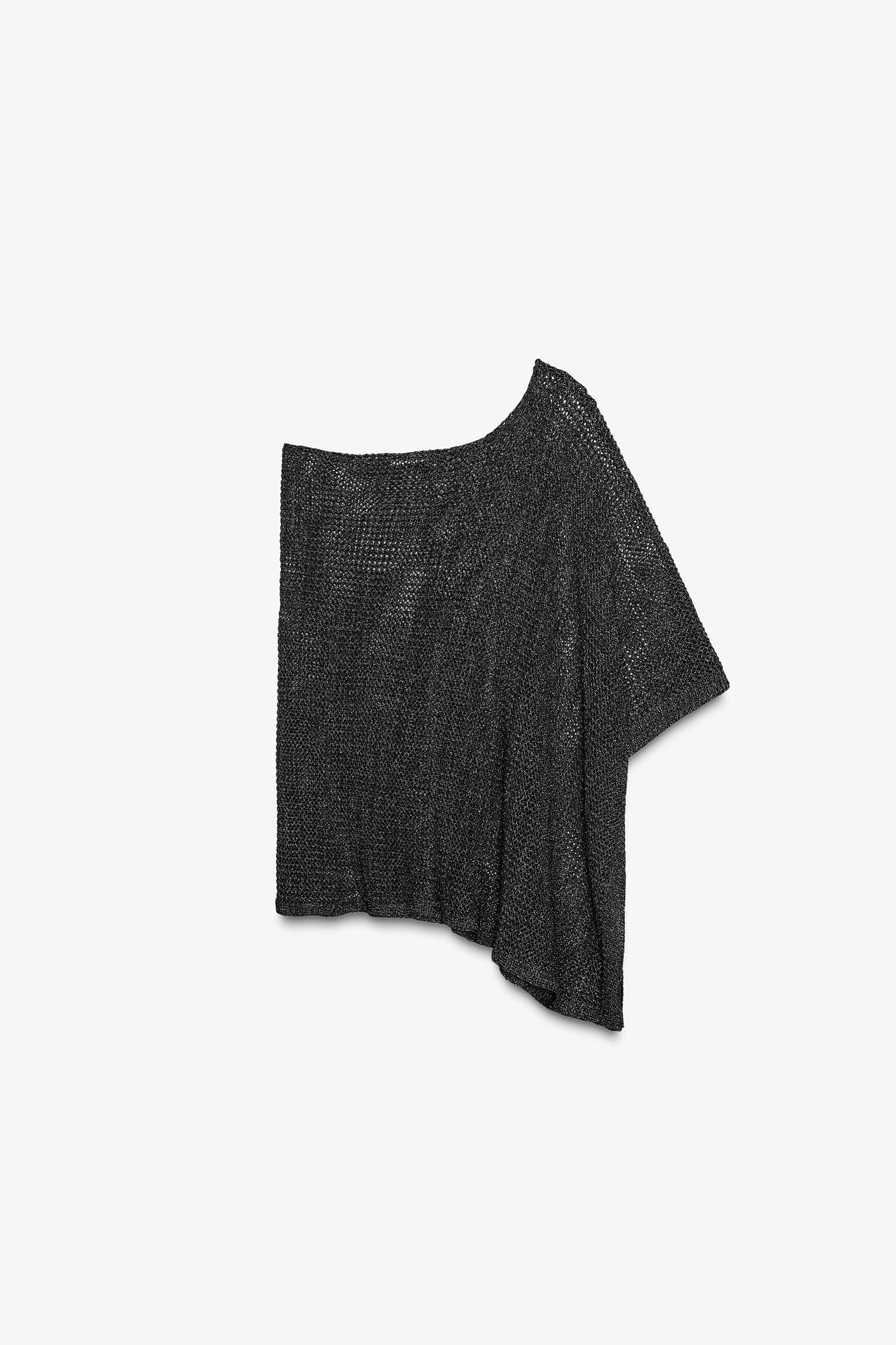 METALLIC THREAD CUT-OUT KNIT CAPE Product Image