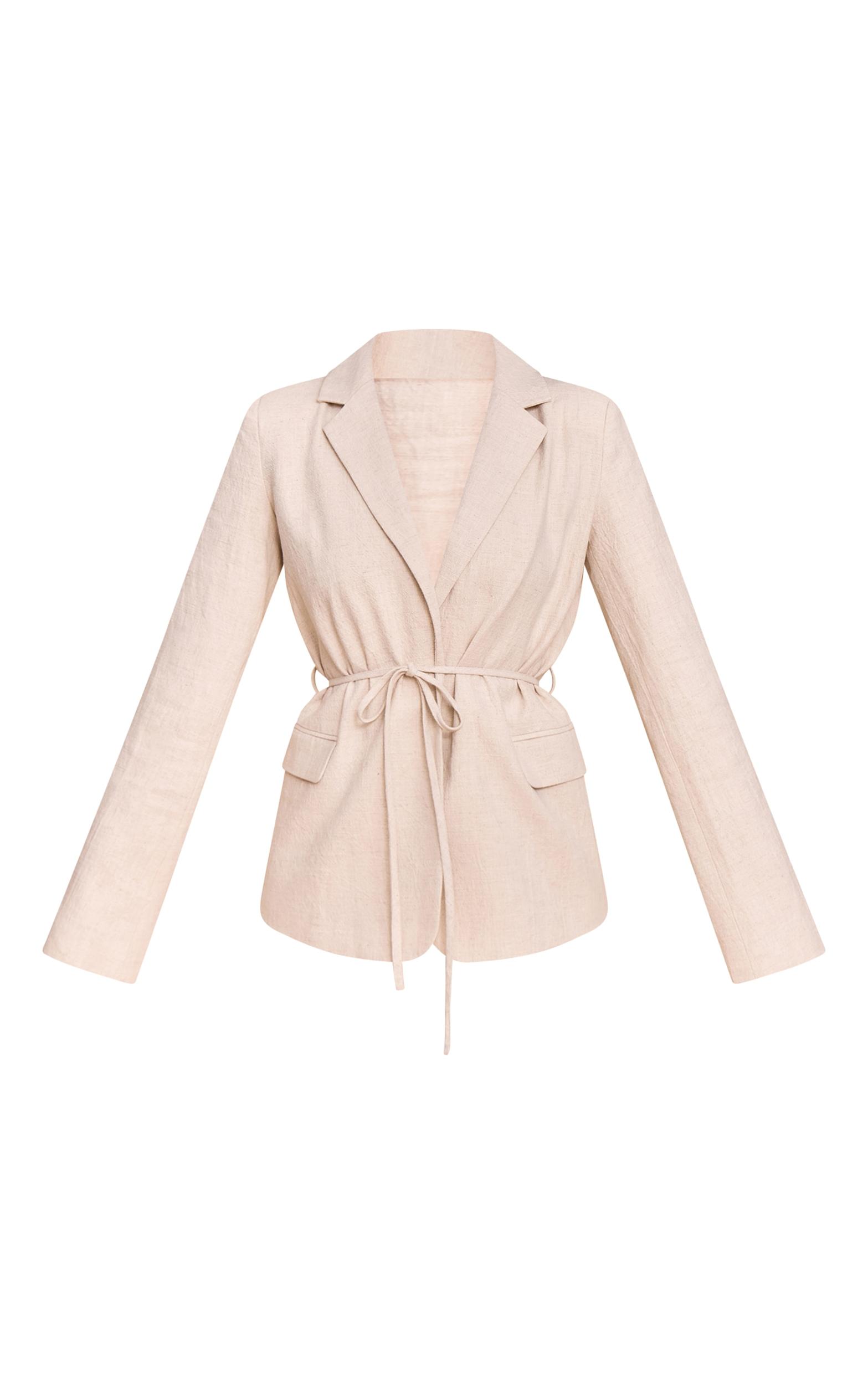Stone Tie Waist Linen Look Blazer Product Image