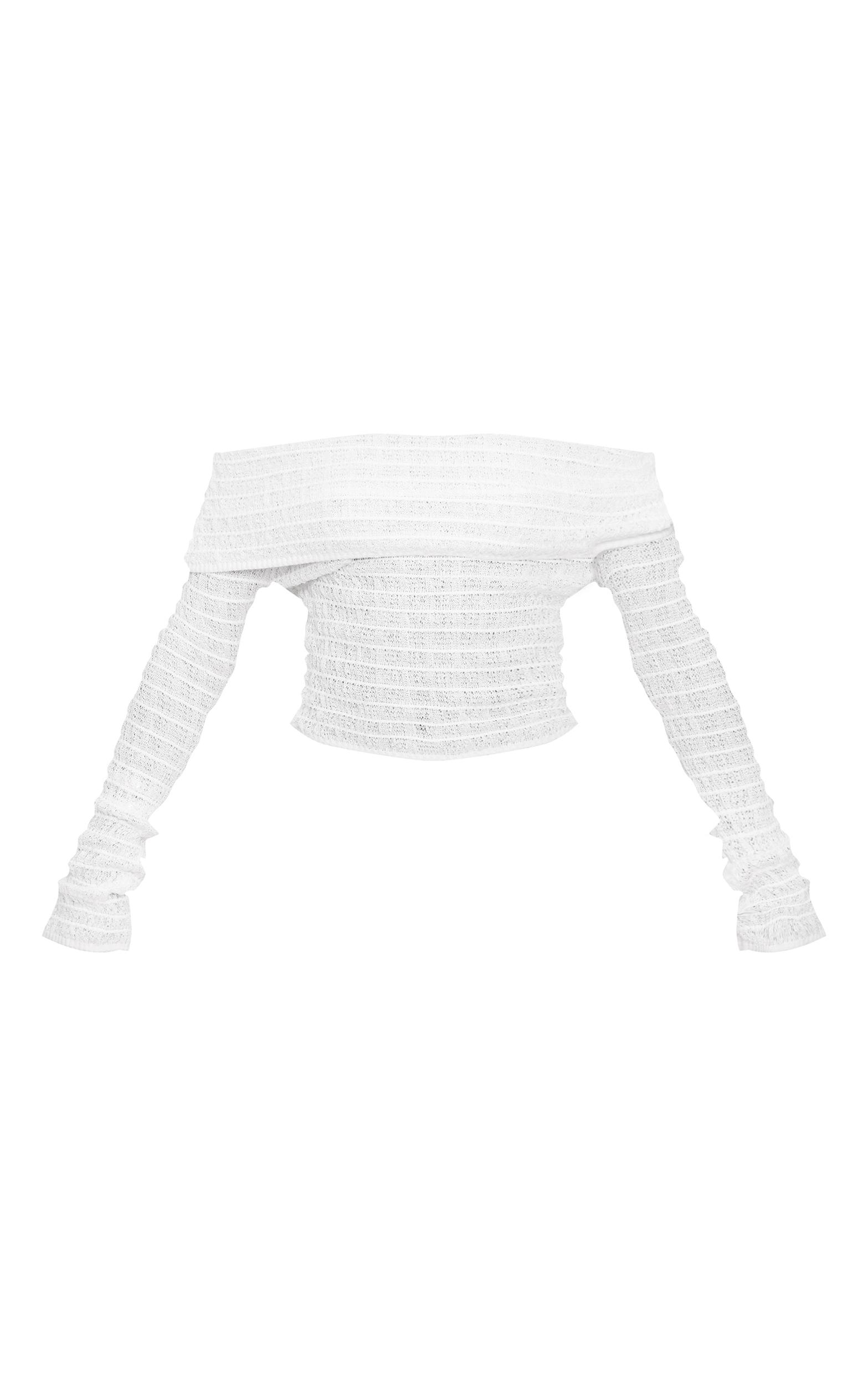 Tall White Bardot Textured Knit Top Product Image