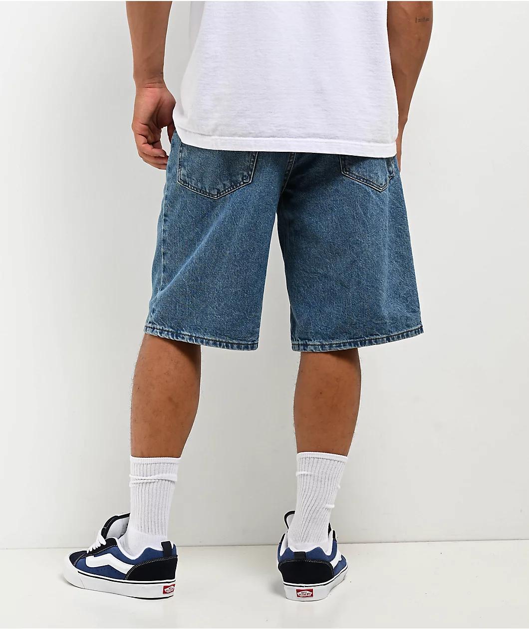 Empyre Blake Loose Fit Blue Wash Denim Skate Shorts Product Image